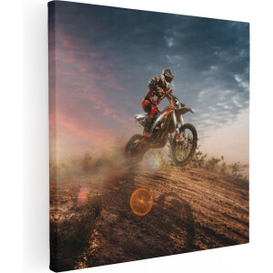 Artaza Canvas Schilderij Motorcross Op Een Heuvel Bij Zonsondergang - 90x90 - Groot - Foto Op Canvas - Canvas Print