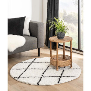 Rond hoogpolig vloerkleed ruiten Habitat - wit/zwart 300 cm