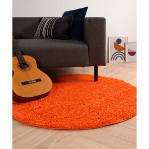 Rond hoogpolig vloerkleed shaggy Trend effen - oranje 200 cm