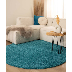 Hoogpolig vloerkleed shaggy Trend effen rond - turquoise 100 cm