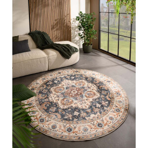 Rond Vintage buitenkleed - Valenca Fino goud/blauw 160 cm