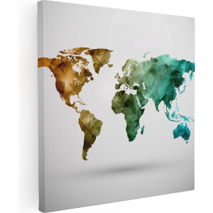 Artaza Canvas Schilderij Kleurrijke Wereldkaart - Abstract - 90x90 - Groot - Foto Op Canvas - Canvas Print