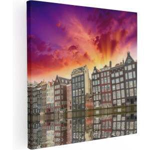 Artaza Canvas Schilderij Amsterdamse Huisjes Bij Het Kanaal - Kleur - 60x60 - Foto Op Canvas - Canvas Print