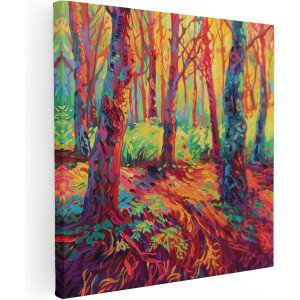 Artaza Canvas Schilderij Kleurrijk Kunstwerk van Bomen in een Bos - 80x80 - Groot - Foto Op Canvas - Canvas Print