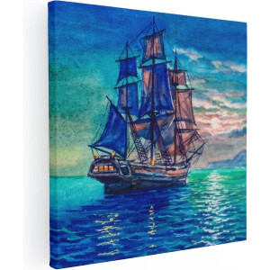 Artaza Canvas Schilderij Oude Piratenschip Zeilboot Getekend - 70x70 - Foto Op Canvas - Canvas Print