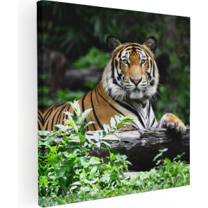 Artaza Canvas Schilderij Tijger In Het Bos - 90x90 - Groot - Foto Op Canvas - Canvas Print