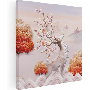 Artaza Canvas Schilderij 3D Illustratie Hert - Abstract - 60x60 cm - Wanddecoratie Woonkamer - Schilderijen - Muurdecoratie