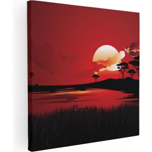 Artaza Canvas Schilderij Rode Zonsondergang In De Savanne - Abstract - 40x40 - Klein - Foto Op Canvas - Canvas Print