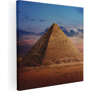 Artaza Canvas Schilderij Piramides Egypte - 80x80 cm - Wanddecoratie Zonsondergang - Muurdecoratie Afrika - Schilderijen Op Canvas