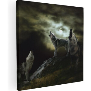 Artaza Canvas Schilderij Drie Huilende Wolven Tijdens Volle Maan - 60x60 - Foto Op Canvas - Canvas Print