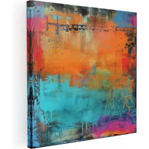 Artaza Canvas Schilderij Abstract Kunstwerk met Blauwe, Oranje en Paarse Kleuren - 50x50 cm - Wanddecoratie Woonkamer - Schilderijen - Muurdecoratie