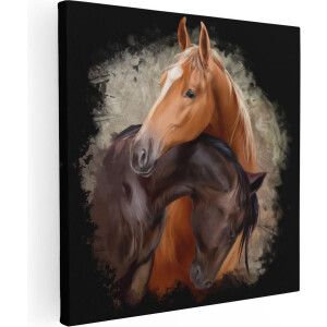 Artaza Canvas Schilderij Twee Getekende Knuffelende Paarden - Abstract - 30x30 - Klein - Foto Op Canvas - Canvas Print
