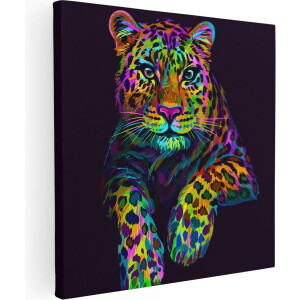 Artaza Canvas Schilderij Kleurrijke Luipaard - Abstract - 60x60 - Foto Op Canvas - Canvas Print