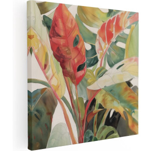 Artaza Canvas Schilderij Tropische Bladeren - 70x70 cm - Wanddecoratie Woonkamer - Schilderijen - Muurdecoratie