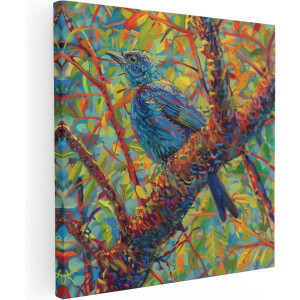 Artaza Canvas Schilderij Kleurrijke Vogel op een Boomtak - Dieren - 60x60 cm - Wanddecoratie Woonkamer - Schilderijen - Muurdecoratie