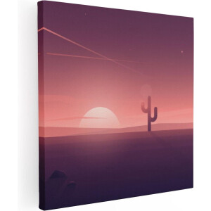 Artaza Canvas Schilderij Zonsondergang In De Woestijn Met Een Cactus - 30x30 - Klein - Foto Op Canvas - Canvas Print
