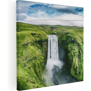 Artaza Canvas Schilderij Waterval In Het Groene Landschap - 50x50 - Foto Op Canvas - Canvas Print