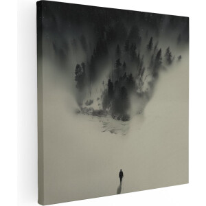 Artaza Canvas Schilderij Persoon die 's Nachts door een Bos loopt - 90x90 cm - Groot - Wanddecoratie Woonkamer - Schilderijen - Muurdecoratie