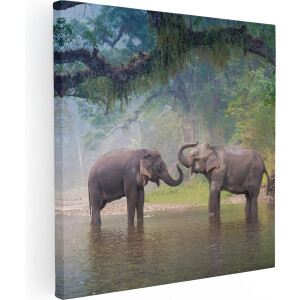 Artaza Canvas Schilderij Twee Olifanten In Het Water - 60x60 - Foto Op Canvas - Canvas Print