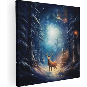 Artaza Canvas Schilderij Hert in het Winterbos - 60x60 - Foto Op Canvas - Canvas Print