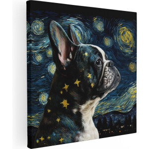 Artaza Canvas Schilderij Franse Buldog Hond bij de Sterrennacht - 60x60 - Foto Op Canvas - Canvas Print
