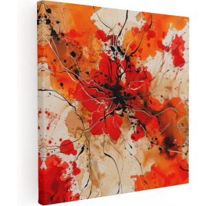 Artaza Canvas Schilderij Abstract Kunstwerk met Rode en Zwarte Verfspatten - 80x80 cm - Groot - Wanddecoratie Woonkamer - Schilderijen - Muurdecoratie