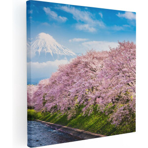 Artaza Canvas Schilderij Roze Bloesembomen Bij De Fuji Berg - 40x40 - Foto Op Canvas - Canvas Print