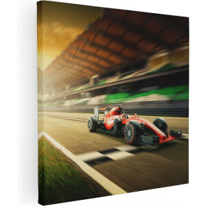 Artaza Canvas Schilderij Formule 1 Auto bij de Finish in het Rood - 70x70 - Foto Op Canvas - Canvas Print