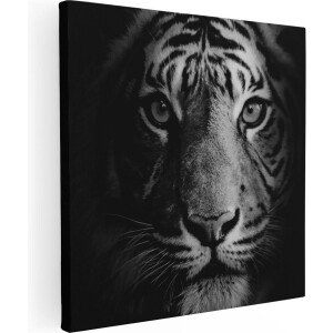 Artaza Canvas Schilderij Tijgerkop - Tijger - Zwart Wit - 40x40 - Klein - Foto Op Canvas - Canvas Print