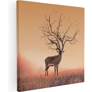 Artaza Canvas Schilderij Hert Met Een Bomen Gewei - 70x70 - Foto Op Canvas - Canvas Print