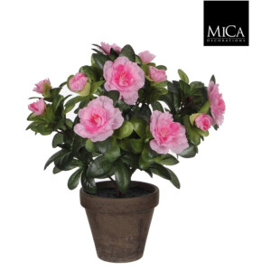 Mica decorations e - 6 stuks! Azalea roze in pot stan grijs d11,5 c...
