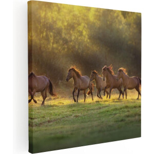 Artaza Canvas Schilderij Galopperende Paarden - 40x40 cm - Klein - Wanddecoratie Paard - Muurdecoratie Dieren - Schilderijen Op Canvas Woonkamer