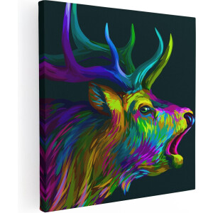Artaza Canvas Schilderij Hertenkop - Hert - Abstract - Kleur - 50x50 - Foto Op Canvas - Canvas Print