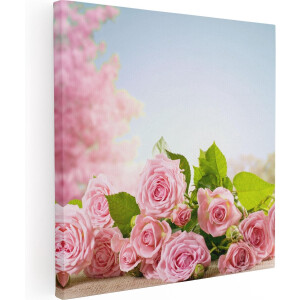 Artaza Canvas Schilderij Rozen - 50x50 cm - Wanddecoratie Bloemen - Muurdecoratie Roze Rozen - Schilderijen Op Canvas