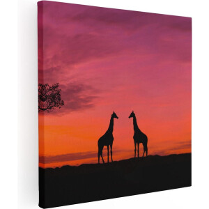 Artaza Canvas Schilderij Twee Giraffe Silhouetten Bij Zonsondergang - 40x40 - Klein - Foto Op Canvas - Canvas Print