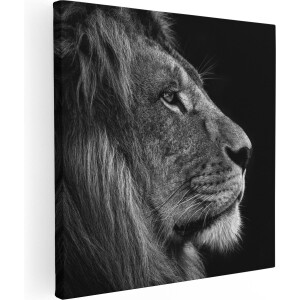 Artaza Canvas Schilderij Leeuw - 70x70 cm - Wanddecoratie Dierenkop - Muurdecoratie Zwart Wit - Schilderijen Op Canvas