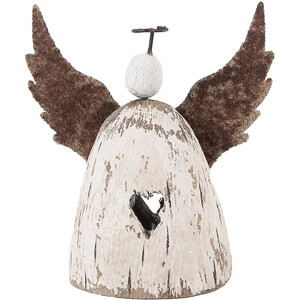 Clayre & Eef Decoratie Beeld Engel 11x5x11 cm Wit Bruin Hout