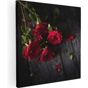 Artaza Canvas Schilderij Rode Rozen Op De Grond - 50x50 - Foto Op Canvas - Canvas Print