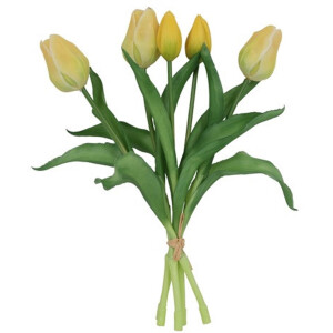 Kunstboeket Tulpen - Kunstbloem Geel - 5 Stuks - 3D Geprint