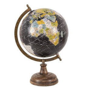 Clayre & Eef Wereldbol 22x33 cm Zwart Hout Ijzer Globe