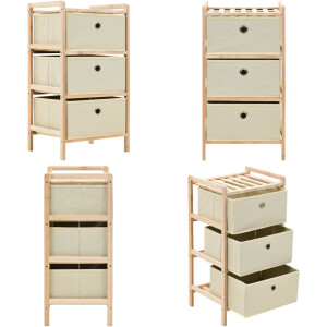 vidaXL Opbergmeubel met 3 stoffen manden cederhout beige - Opbergmeubel - Opbergmeubels - Opbergmeubelen - Opbergmeubilair