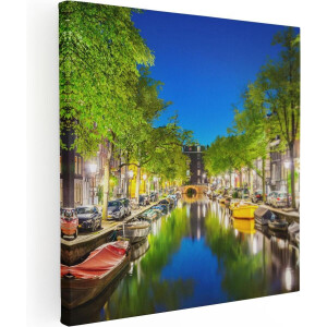 Artaza Canvas Schilderij Amsterdamse Gracht In De Nacht - 30x30 - Klein - Foto Op Canvas - Canvas Print