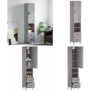 vidaXL Hoge kast 34,5x34x180 cm bewerkt hout grijs sonoma eikenkleurig - Hoge Kast - Hoge Kasten - Dressoir - Buffetkast