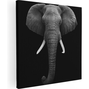Artaza Canvas Schilderij Olifant - 90x90 cm - Wanddecoratie Dieren - Muurdecoratie Zwart Wit - Schilderijen Op Canvas