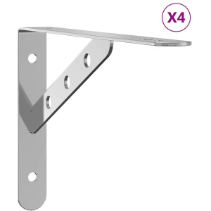 vidaXL Plankdragers 4 stuks - Roestvrij staal - Zilver Plank Dragers - Roestvrijstalen Plankdragers - Wandbeugels - Boekenplank Houders - Opberg Oplossing