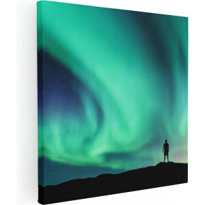 Artaza Canvas Schilderij Man bij het Groene Noorderlicht - 60x60 - Foto Op Canvas - Canvas Print