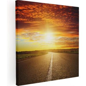 Artaza Canvas Schilderij Zonsondergang Over De Weg Met Een Rode Lucht - 50x50 - Foto Op Canvas - Canvas Print