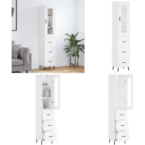 vidaXL Hoge kast 34,5x34x180 cm bewerkt hout wit - Hoge Kast - Hoge Kasten - Dressoir - Buffetkast