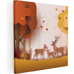 Artaza Canvas Schilderij Herten In Het Bos Illustratie - Abstract - 90x90 - Groot - Foto Op Canvas - Canvas Print