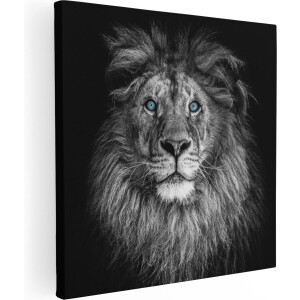 Artaza Canvas Schilderij Leeuw Met Blauwe Ogen - Zwart Wit - 70x70 - Foto Op Canvas - Canvas Print